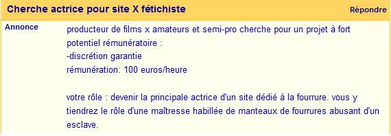 Les petites annonces érotiques : cherche actrice X fétichiste