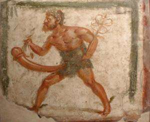 le dieu de la fertilité Priape sur une fresque de Pompeii
