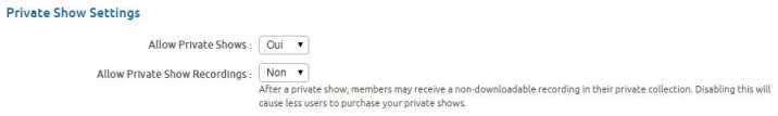 chaturbate : private show settings