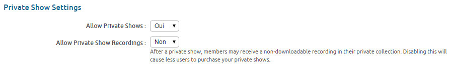 chaturbate : private show settings