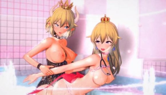 Porno avec Princesse Peach et Bowsette dans un jacuzzi