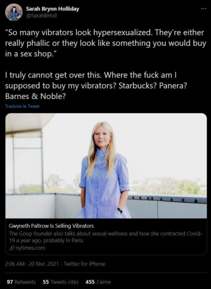 Réaction de Sarah Brynn Holliday à l'interview de Gwyneth Paltrow à propos du vibroo Goop