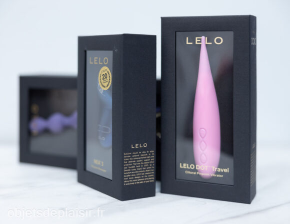 Packaging des Lelo Dot Travel, Nea 3 et Soraya Beads