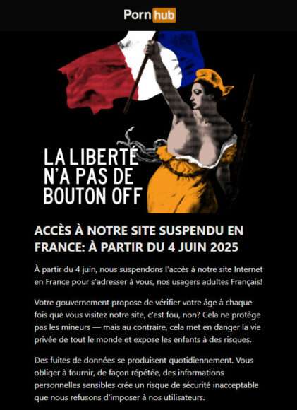 Pornhub suspendu en France