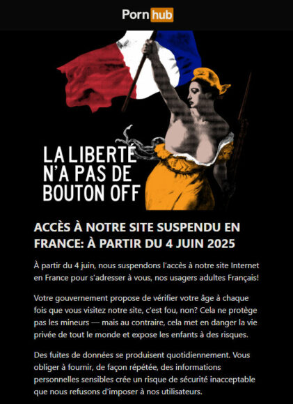Pornhub suspendu en France